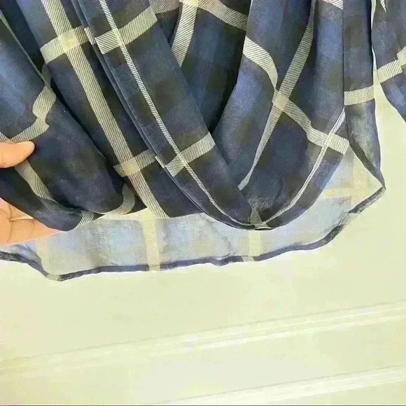 Dynamite Blue Tartan PLAID Sheer  Blouse - Picture 9 of 9